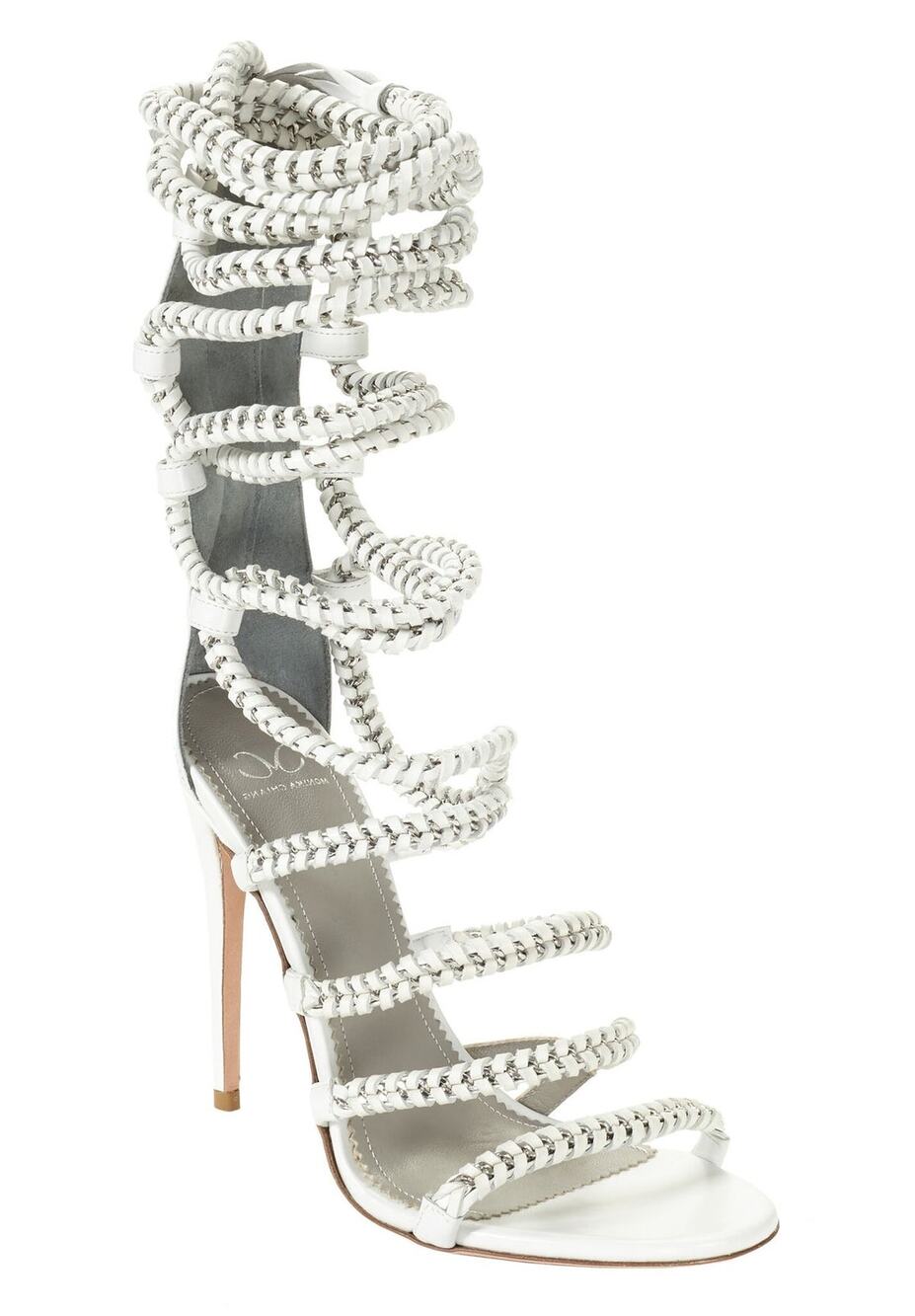 Monika Chiang Imena White Leather Chain Gladiator Sandals